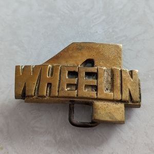 Vintage 4 Wheelin' Solid Brass Belt Buckle